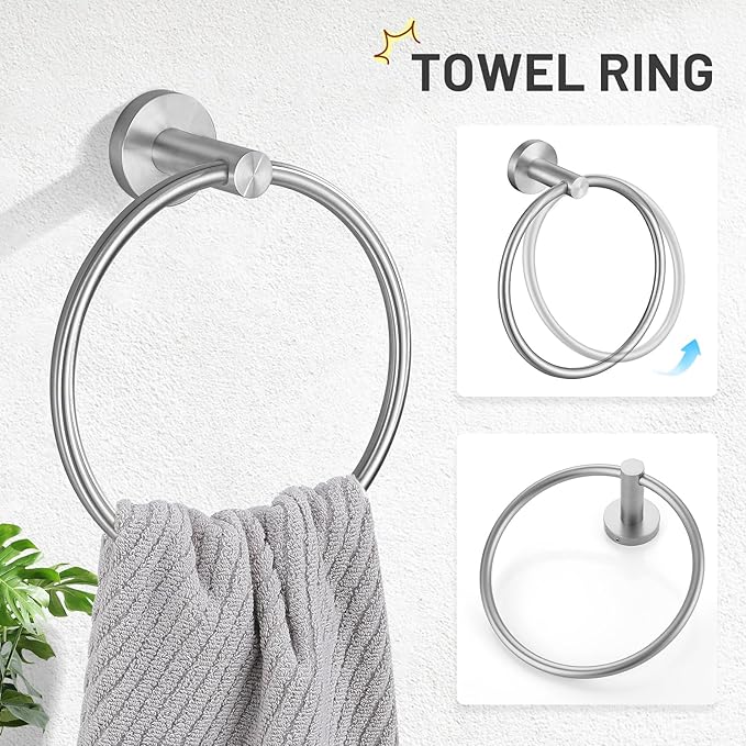 TURS Brushed Steel 5 Piece Bathroom Hardware Set, SUS304 Stainless Steel Bath Towel Bar Set, 24 Inch Bathroom Accessories Kit Wall Mounted