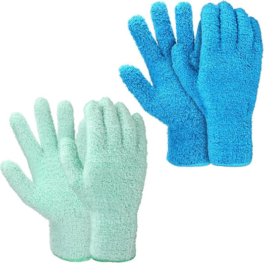 2 Pairs Microfiber Gloves for Plants Reusable Washable Plant Dusting Gloves House Leaf Cleaning Glove for Plants House Cleaning Car Blinds Lamps (Blue, Green)