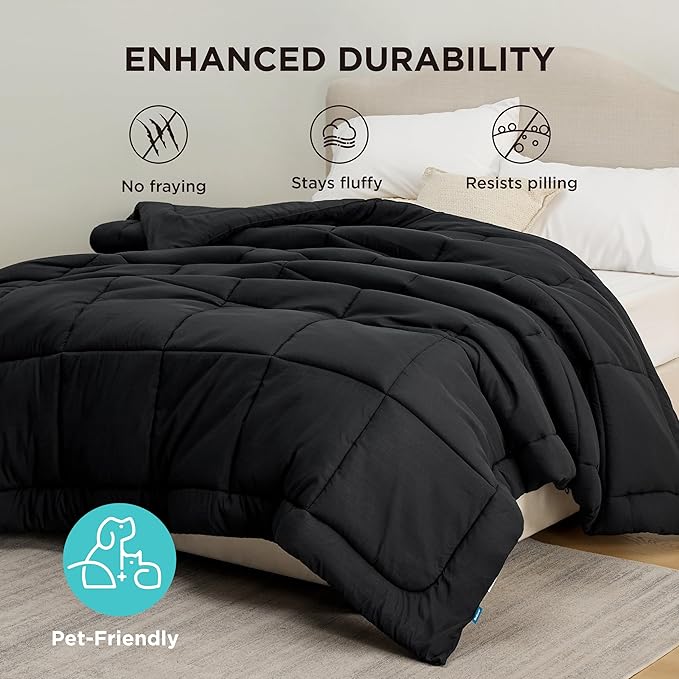 Bedsure Comforter Duvet Insert - Quilted Comforters Full Size, All Season Duvet, GentleSoft Down Alternative Bedding, with 8 Tabs, Gifts for Women/Men, Black, Full 86 x 82 Inches