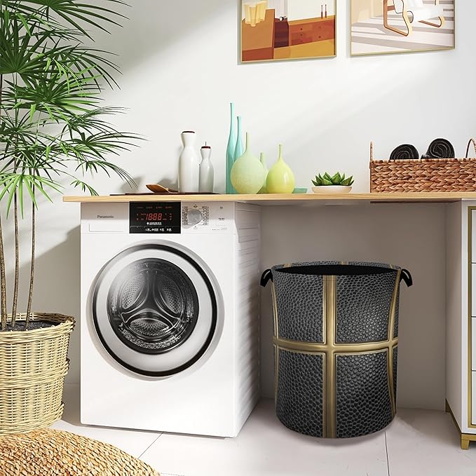 Basketball Gold Laundry Basket,Foldable with Handles Tote Bag Oxford Cloth for Bathroom Bedroom Dirty Clothes Storage Bucket 16" x 20.8"