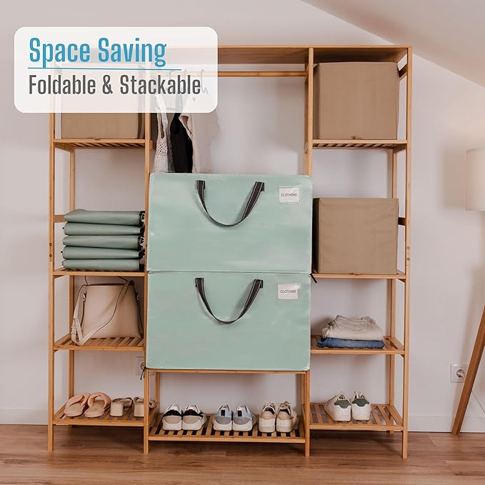 VENO 4 Pack Moving and Storage Bags, Heavy Duty, Alternative to Moving Boxes, Large Packing Totes Supplies for College Dorm Room with Zipper for Clothes, Wide Open Design (Shiny Light Green, 4 Pack)