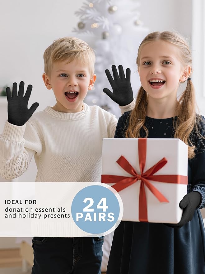 Cooraby 24 Pairs Kids Gloves Winter Magic Gloves Warm Knitted Stretchy Full Fingers Glove for 6-11 Years