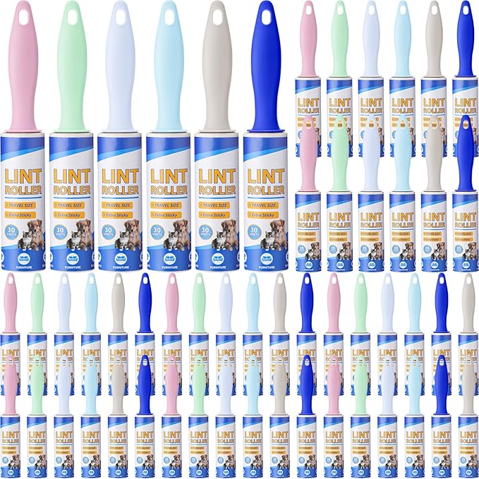 Hushee 48 Pack Bulk Mini Lint Roller for Travel 1440 Sheets 6'' Small Lint Removers Portable Lint Roller Travel Size Removers Sticky Removing Tool for Pet Hair Clothes Furniture Car Seat