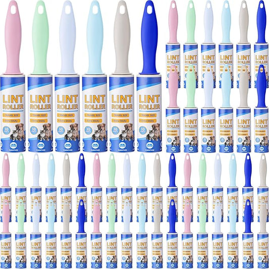 Hushee 48 Pack Bulk Mini Lint Roller for Travel 1440 Sheets 6'' Small Lint Removers Portable Lint Roller Travel Size Removers Sticky Removing Tool for Pet Hair Clothes Furniture Car Seat