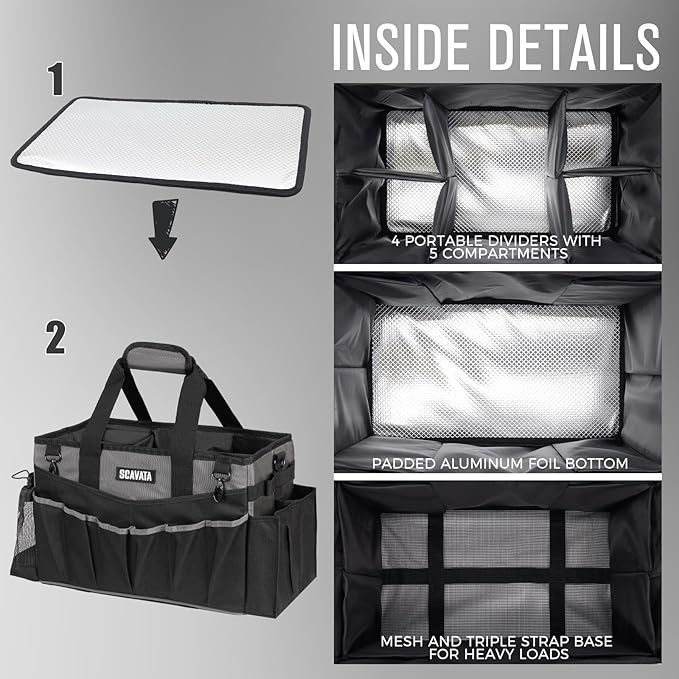 Wearable Cleaning Caddy Bag, Cleaning Caddy Supplies Organizer with Handle & Shoulder Straps for Housekeepers, Under Sink & Car Cleaning Tool Organizers with 4 Foldable Divider (DarkGrey)