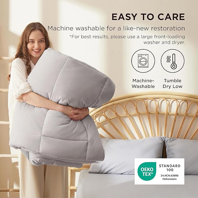 Bedsure Comforter Duvet Insert - Quilted Comforters King Size, All Season Duvet, GentleSoft Down Alternative Bedding, with 8 Tabs, Gifts for Women/Men, Light Grey, King 90 x 102 Inches