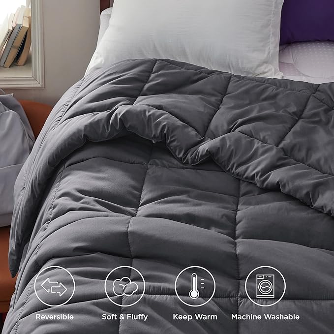 Bedsure Comforter Duvet Insert - Quilted Comforters Twin XL Size, All Season Duvet, GentleSoft Down Alternative Bedding, with 8 Tabs, Gifts for Women/Men, Grey, Twin XL 92 x 68 Inches