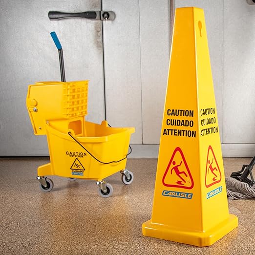 Carlisle FoodService Products 26-Quart Commercial Mop Bucket with Side-Press Wringer, Precision-Molded Polypropylene, Durable Wringer, Bucket with Non-Marking Casters, 18.5 x 16.5 x 23 Inches, Yellow