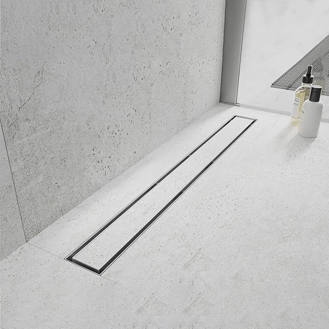 Linear Shower Drain, 32 inch Drain with Tile Insert 2-in-1 Panel, Brushed 304 Stainless Steel Shower Floor Drain, Linear Drain with Hair Strainer and Adjustable Feet
