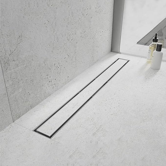 Linear Shower Drain, 32 inch Drain with Tile Insert 2-in-1 Panel, Brushed 304 Stainless Steel Shower Floor Drain, Linear Drain with Hair Strainer and Adjustable Feet