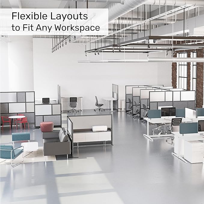Workflow Modular Wall | Room Divider with Whiteboard, Sound Dampening, & Frosted Acrylic Panels | Expandable Office Partition for Privacy & Stability (70" x 48")