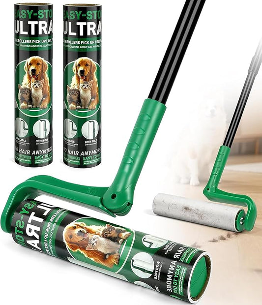 10" Large Lint Roller for Pet Hair Extra Sticky, Long Handle Floor Sticky Rollers with Big Lint Roller Refills for Cleaning Carpets, Cars, Furniture,Clothing, and Pet Hair,Green