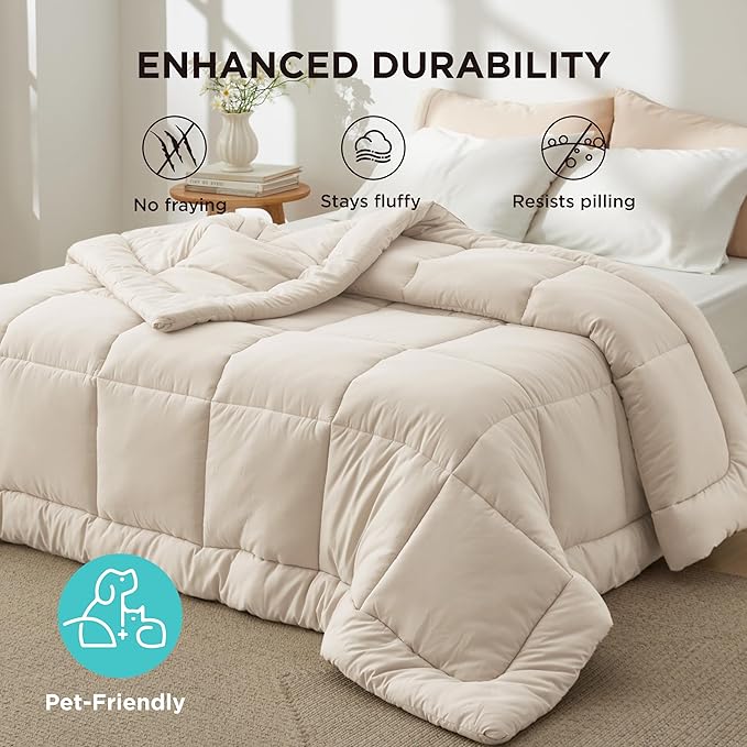 Bedsure Comforter Duvet Insert - Quilted Comforters Twin XL Size, All Season Duvet, GentleSoft Down Alternative Bedding, with 8 Tabs, Gifts for Women/Men, Linen, Twin XL 92 x 68 Inches