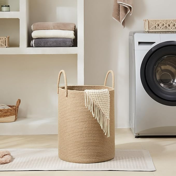 YOUDENOVA Cotton Laundry Hamper, 72L - Woven Collapsible Basket - Jute Brown