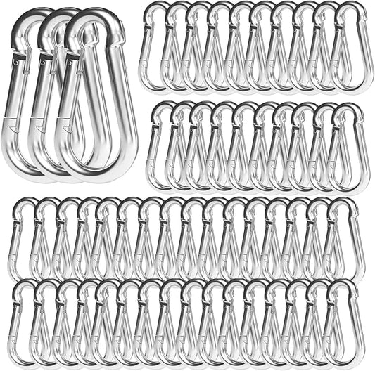 100PCS 3" Heavy Duty Spring Snap Hook, M8 5/16" Galvanized Steel Snap Hook Carabiner Quick Link Carabiner Clip, 500LBS Holding Capacity Quick Link Keychain for Swing Hammock Gym Outdoor
