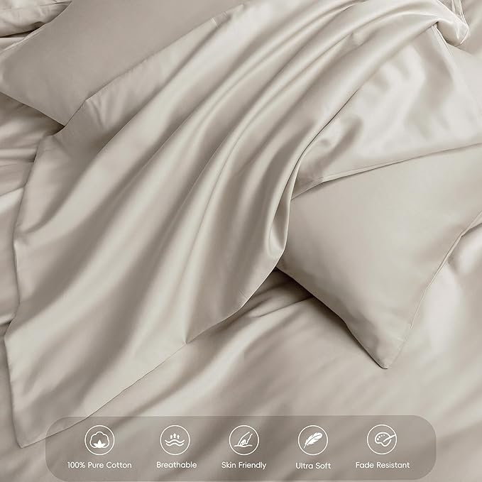 MooMee Duvet Cover Set 100% Extra Long Staple Cotton 600 Thread Count Silky Sateen Smooth Luxury Soft Breathable Durable Hotel Quality Bedding, 3 Pieces (Baby Blue, Queen 90"x90")