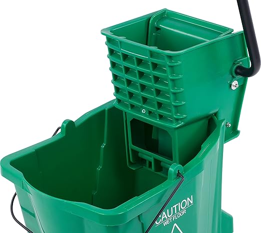 Carlisle FoodService Products 26-Quart Commercial Mop Bucket with Side-Press Wringer, Precision-Molded Polypropylene, Durable Wringer, Bucket with Non-Marking Casters, 18.5 x 16.5 x 23 Inches, Green