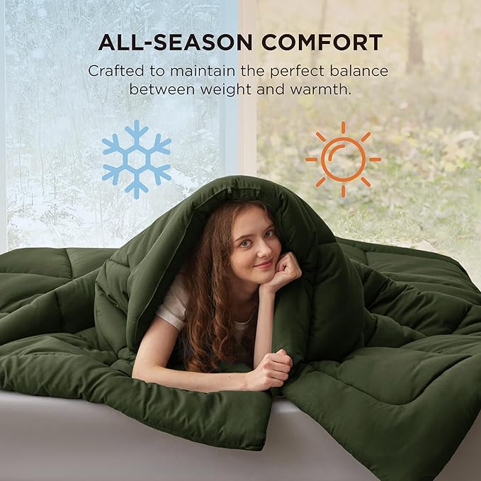 Bedsure Comforter Duvet Insert - Quilted Comforters Cal King Size, All Season Duvet, GentleSoft Down Alternative Bedding, with 8 Tabs, Gifts for Women/Men, Olive Green, California King 96 X 102 Inches