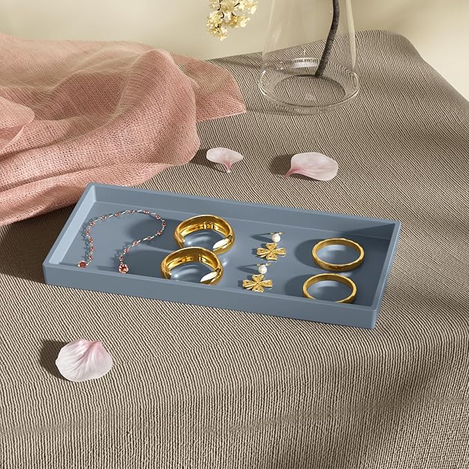 Vanity and Bathroom Tray, 9.8" ABS Countertop Organizer,Waterproof Vanity Tray for Toilet Tank,Perfume,Soap,Keys,Bathroom Accessories,Kitchen and Bath Trays,Non Slip Small Trays,Gray