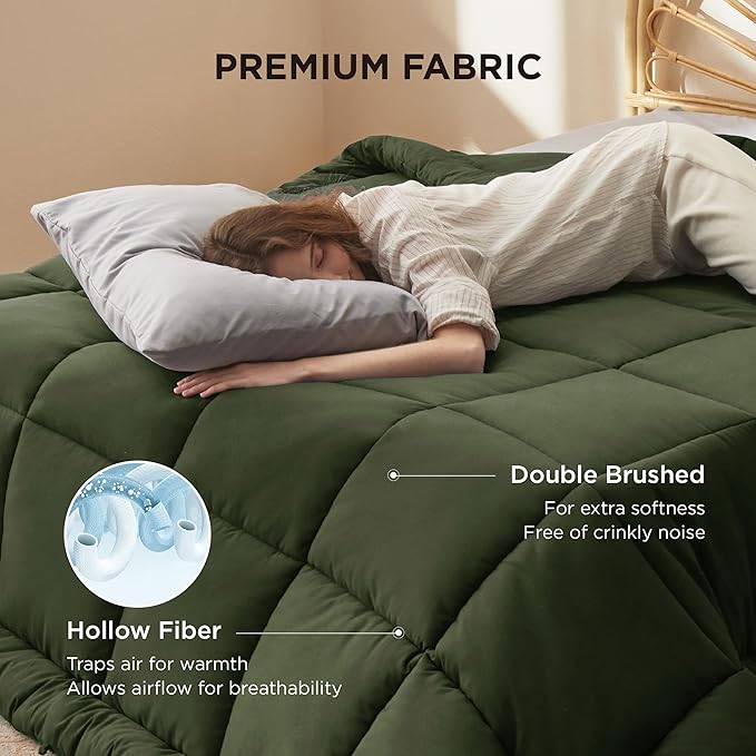 Bedsure Comforter Duvet Insert - Quilted Comforters Queen Size, All Season Duvet, GentleSoft Down Alternative Bedding, with 8 Tabs, Gifts for Women/Men, Olive Green, Queen 88 x 88 Inches