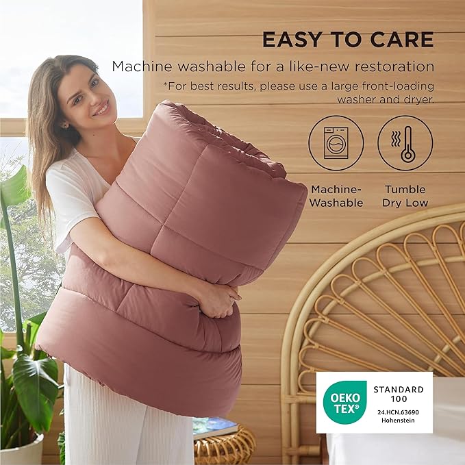 Bedsure Comforter Duvet Insert - Quilted Comforters King Size, All Season Duvet, GentleSoft Down Alternative Bedding, with 8 Tabs, Gifts for Women/Men, Dusty Pink, King 90 x 102 Inches