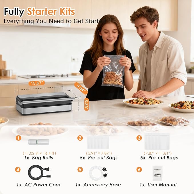 VUSIGN Vacuum Sealer Machine with Strong -85KPA Suction, Low Noise, Built-in Cutter, Bag Storage Box, Handheld Design