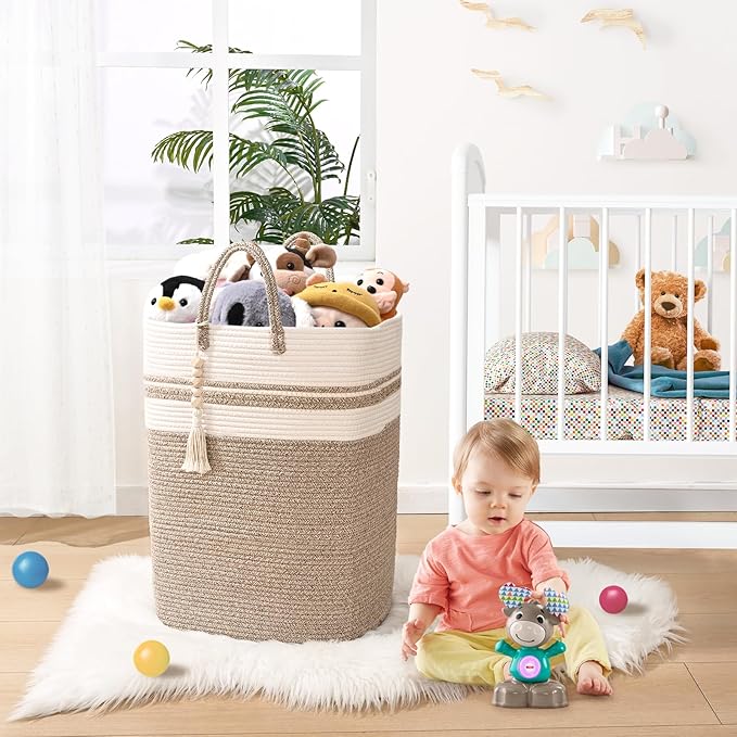 Woven Laundry Basket for Clothes, 100 L Large Rectangle Laundry Hampers, Nursery Storage Basket for Toys, Tall Dirty Clothes Hamper for Bedroom Aesthetic, Bathroom, Laundry Room