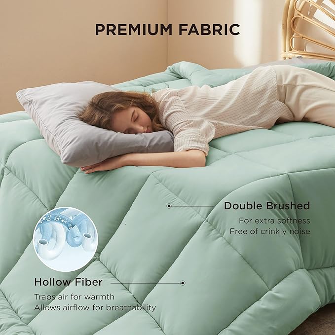 Bedsure Comforter Duvet Insert - Quilted Comforters Twin XL Size, All Season Duvet, GentleSoft Down Alternative Bedding, with 8 Tabs, Gifts for Women/Men, Sage Green, Twin XL 92 x 68 Inches