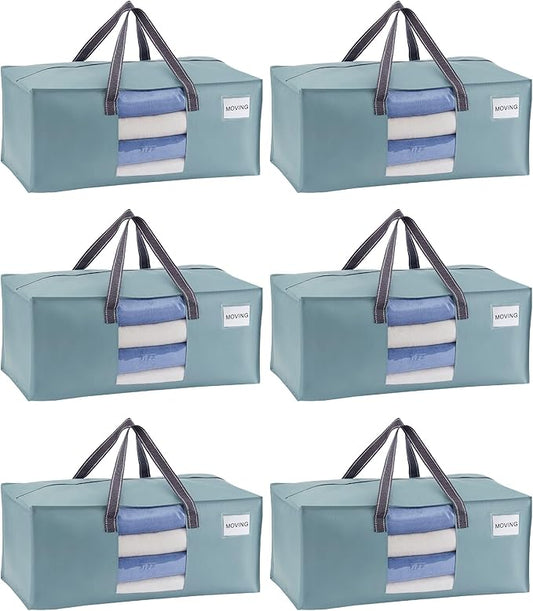 VENO 6 Pack Moving Bags for College, Heavy-Duty Storage Totes, Moving Boxes and Wardrobe Packing Supplies Alternative - Extra Large Durable Laundry Bags for Clothes (Light Blue Matte, 6 Pack)