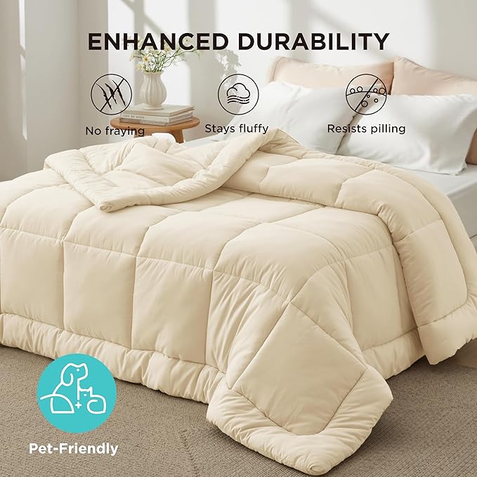 Bedsure Comforter Duvet Insert - Quilted Comforters Full Size, All Season Duvet, GentleSoft Down Alternative Bedding, with 8 Tabs, Gifts for Women/Men,Cream,Full 86 x 82 Inches