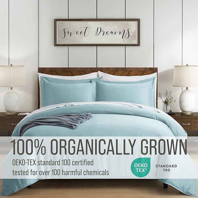 Bella Coterie Luxury Bamboo Viscose California King Size Duvet Cover Set | 100% Organically Grown | Corner Ties | Ultra Soft | Cooling | Two Pillow Shams | 106 x 94 | No Insert [Coastal Blue]