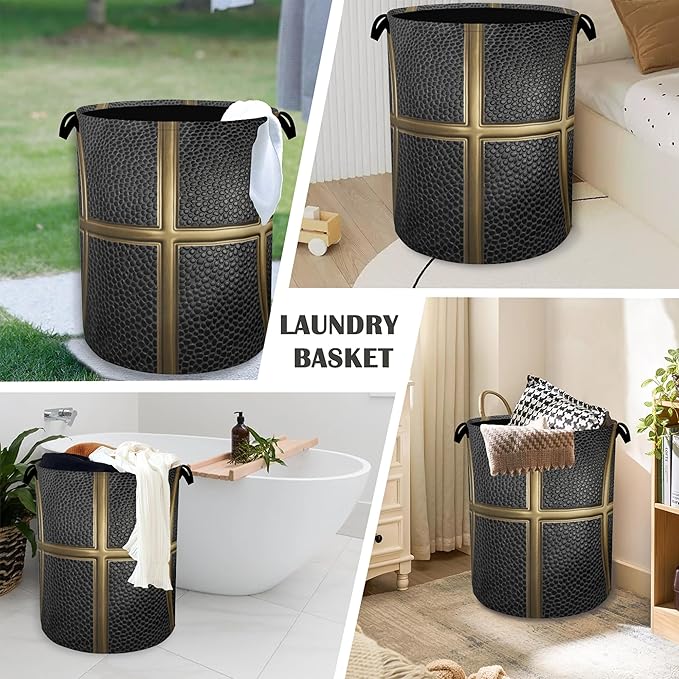 Basketball Gold Laundry Basket,Foldable with Handles Tote Bag Oxford Cloth for Bathroom Bedroom Dirty Clothes Storage Bucket 16" x 20.8"