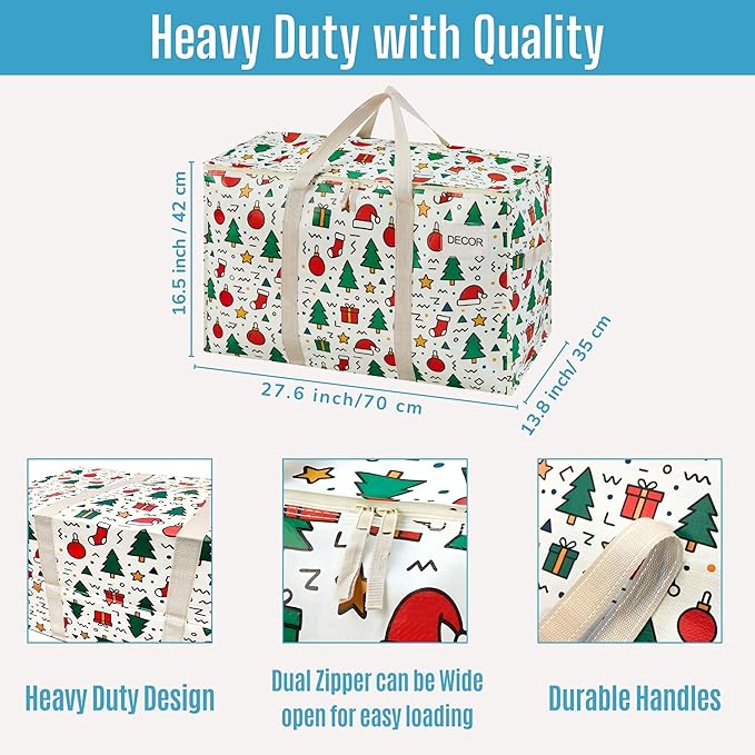 VENO 6 Pack Moving Bags and Large Christmas Storage Bins with lids. Alternative to Moving Boxes, Packing Supplies for College. Extra Large Heavy Duty Totes for Packaging (Jingle Mix, 6 Pack)