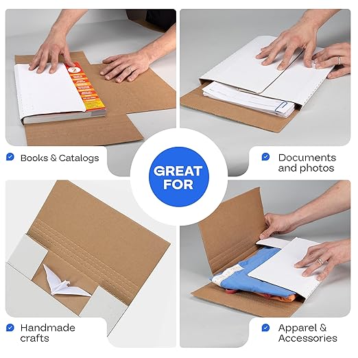 White Mailing Boxes 12"x10.5"x2", Pack of 10, USA-Made - Strong, Easy to Fold Cardboard Boxes for Secure Storage, Shipping and Moving - Water-Resistant and Snug Fit Cardboard Mailers by IDL Packaging