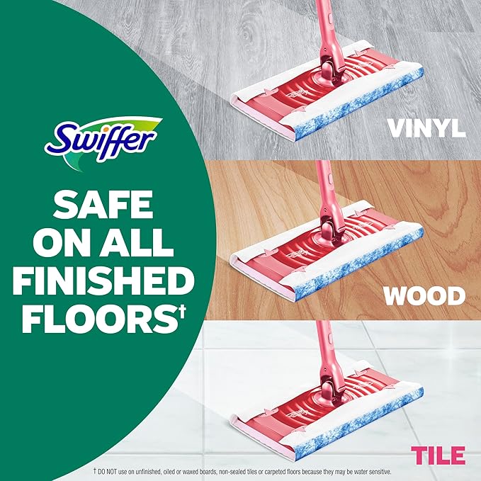 Swiffer Sweep and Mop Deluxe, Limited Edition Pink Wicked: for Good, 2-in-1 Floor Mopping and Sweeping Kit, 1 Sweeper Device, 5 Heavy Duty Dry Sweeping Cloths, 3 Heavy Duty Wet Mopping Cloths