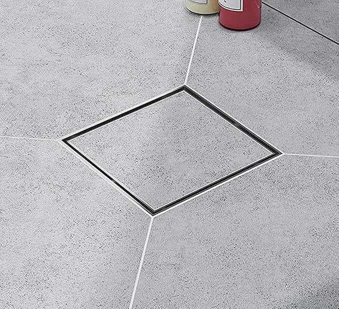 Square Shower Drain, Shower Drain 4 inch with 2 in 1 Tile-Insert Cover, Brushed AISI 304 Stainless Steel Shower Floor Drain with Hair Catcher