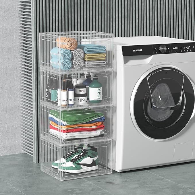 Xyskin Plastic Stackable Shoe Containers with Magnetic Door, Shoe Organizers Storage Boxes, 6 Pack, Clear