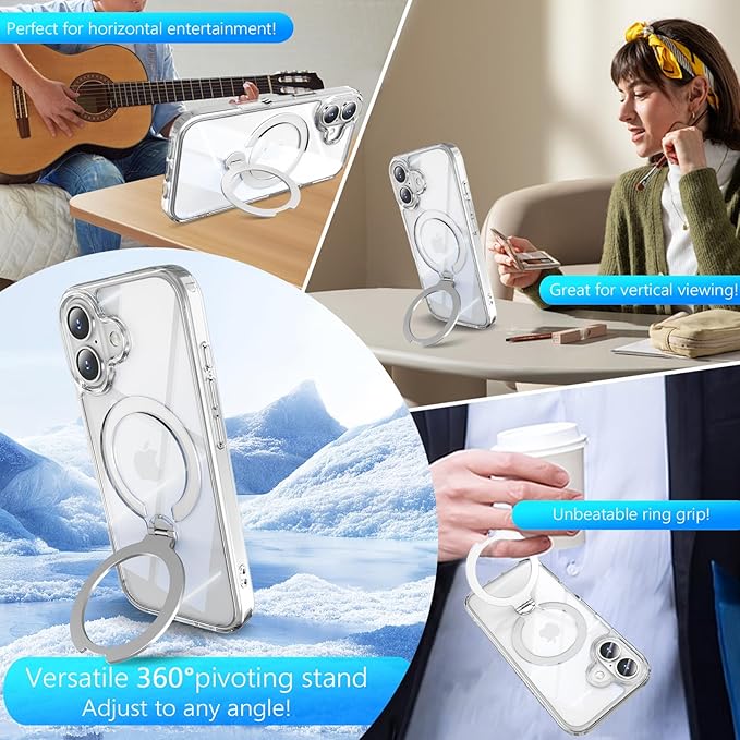 360° Spin Invisible Magnetic Stand for iPhone 17 Case [Military Grade Shockproof] [Compatible with MagSafe] Slim Translucent Matte Phone Case for iPhone 17 (6.3"), Clear