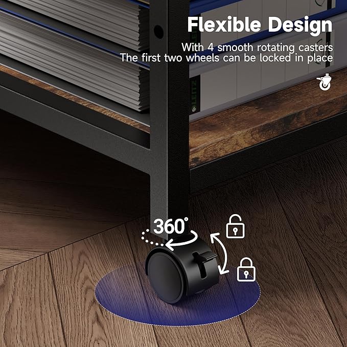 Warmiehomy 24x24 inches Printer Stand with Adjustable Storage Shelf - Large Printer Table with Wheels - 3 Tier Rolling Cart - Use for 3D Laser Printer Mini Fridge Home Office (Brown)