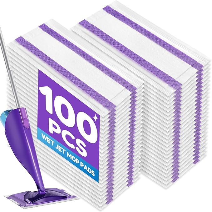 100 Count Disposable WetJet Pads Refills Compatible with Swiffer WetJet Spray Mop, Multi Surface Dry Mop Pads for Hardwood Floor Cleaning, Unscented