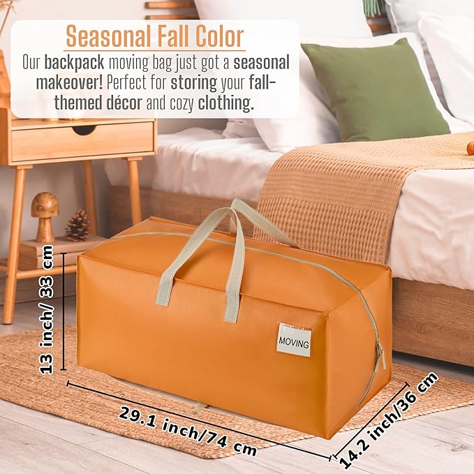 VENO 6 Pack Moving Bags w/Backpack Straps, Heavy Duty, Moving Boxes Alternative, Packing Supplies, Large Storage Totes for Dorm Room Essentials with Zipper (Seasonal Autumn Orange, 6 Pack)