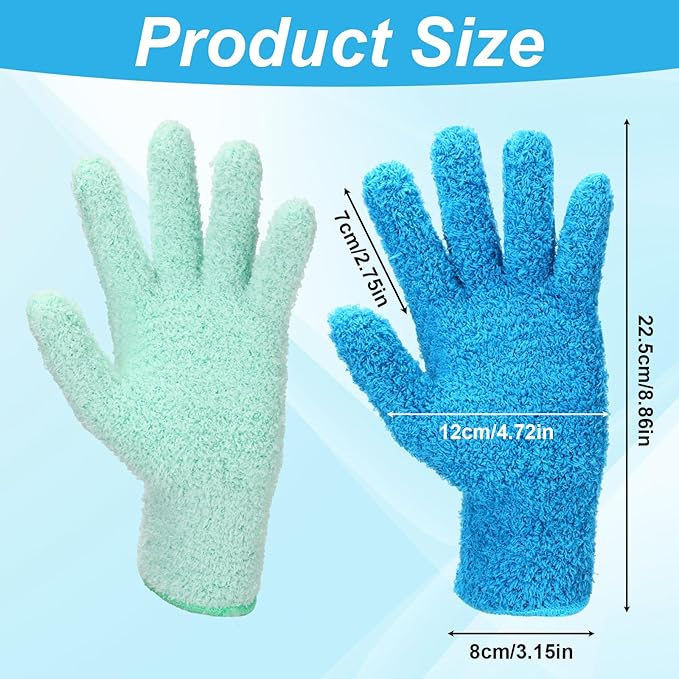 2 Pairs Microfiber Gloves for Plants Reusable Washable Plant Dusting Gloves House Leaf Cleaning Glove for Plants House Cleaning Car Blinds Lamps (Blue, Green)