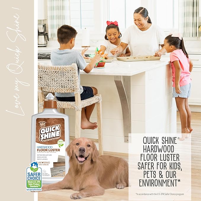 Quick Shine Ultimate Gold Clean + Polish Mop Kit | All-in-One 10 Pc Kit w/Interchangeable Attachments | Floor Polish Included | No Batteries Needed | Pro Cleaning for Hardwood Floors | 2-in-1 Mop