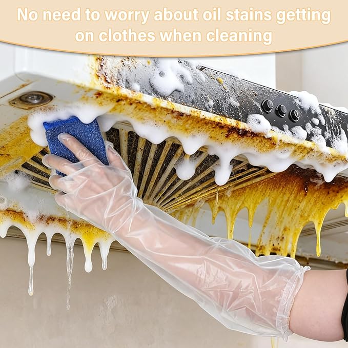 20Pcs Long Disposable Cleaning Gloves 23.6 inches Waterproof Large Long Sleeved Gloves & 50pcs 9.6inches Lightweight Cleaning Gloves for Household Cooking, Dishwashing, Hair Dyeing