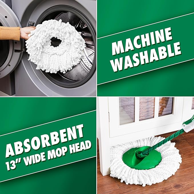 Libman Tornado Spin Mop System with Refill Heads, Microfiber Spinning Mop and Bucket with Wringer Set for Home, Floor Cleaning of Hard-Wood, Laminate, Tile, All Surface Cleaner