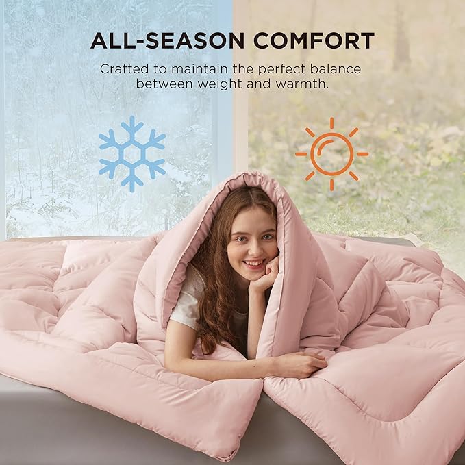 Bedsure Comforter Duvet Insert - Quilted Comforters Twin XL Size, All Season Duvet, GentleSoft Down Alternative Bedding, with 8 Tabs, Gifts for Women/Men, Pink, Twin XL 92 x 68 Inches