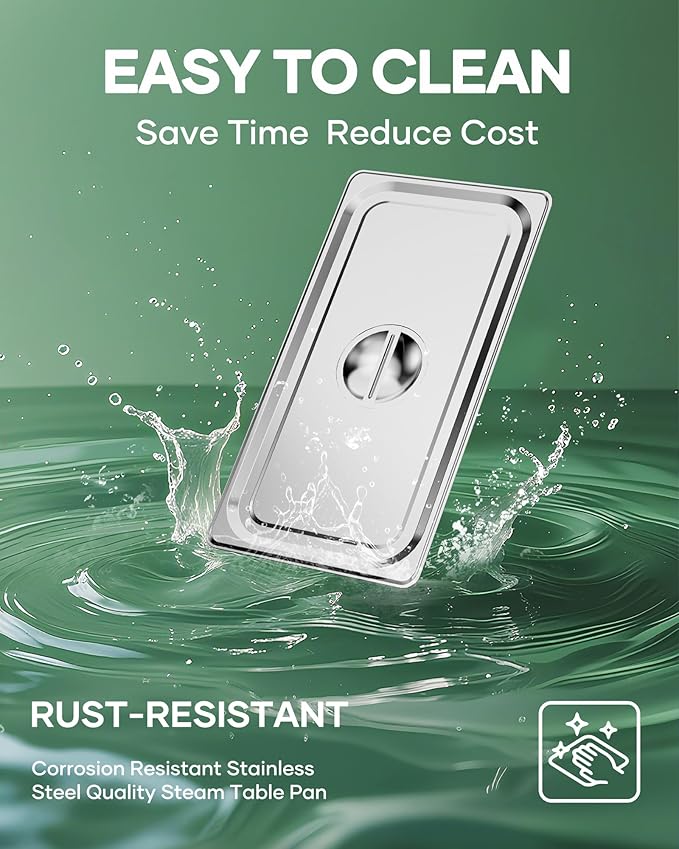 WantJoin Steam Table Hotel Pan Lids - 6 Pack 1/1 1/2 1/3 Full Half Third Size Notched Slotted Cover with Handle for Stainless Steel Metal Tray Set Food Storage Container Commercial Restaurant Warmer