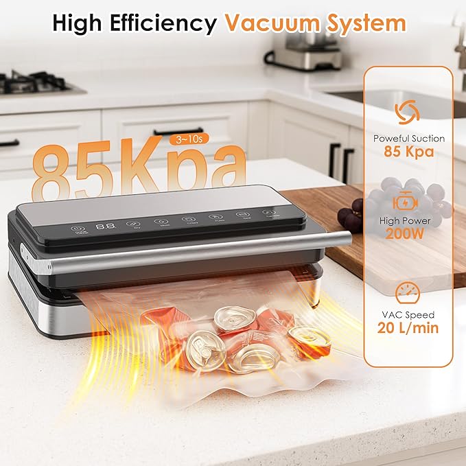 VUSIGN Vacuum Sealer Machine with Strong -85KPA Suction, Low Noise, Built-in Cutter, Bag Storage Box, Handheld Design