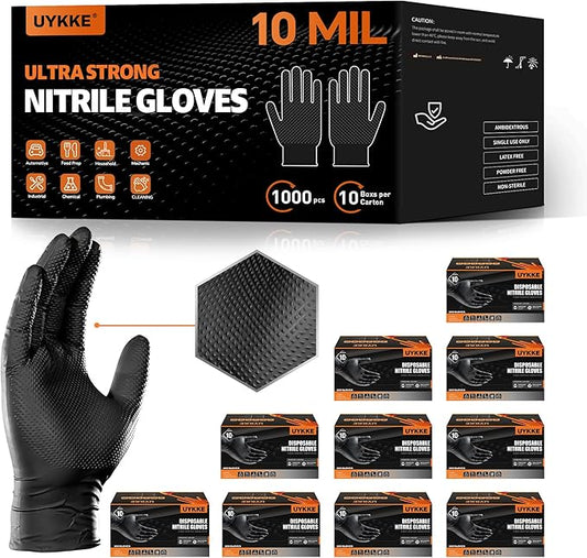 10mil Nitrile Gloves Thick,Industrial Disposable Gloves with Diamond Textured,Heavy Duty Mechanic Glove,Latex Free