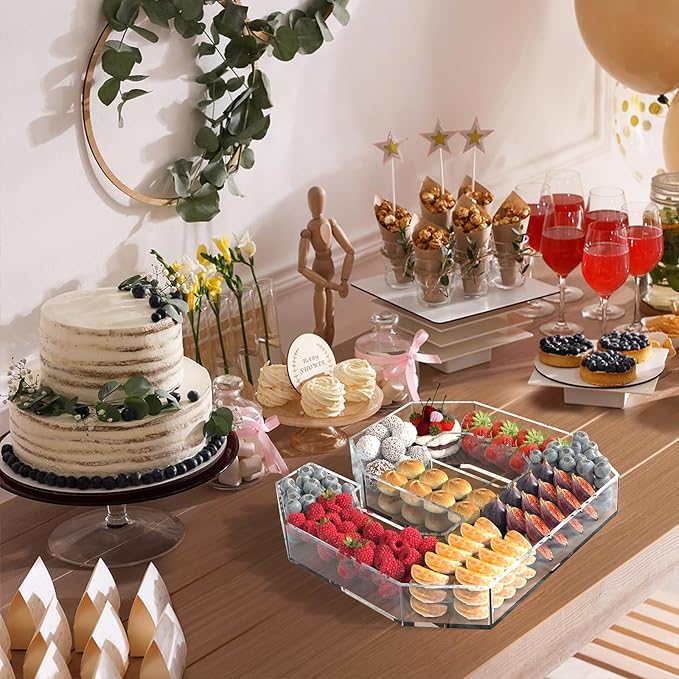 11" Acrylic Number Charcuterie Tray, Fillable Number Charcuterie Box for Food, Reusable Serving Cake Candy Dish Display Tray for Birthday Anniversary Party Decoration (Square Number 9)